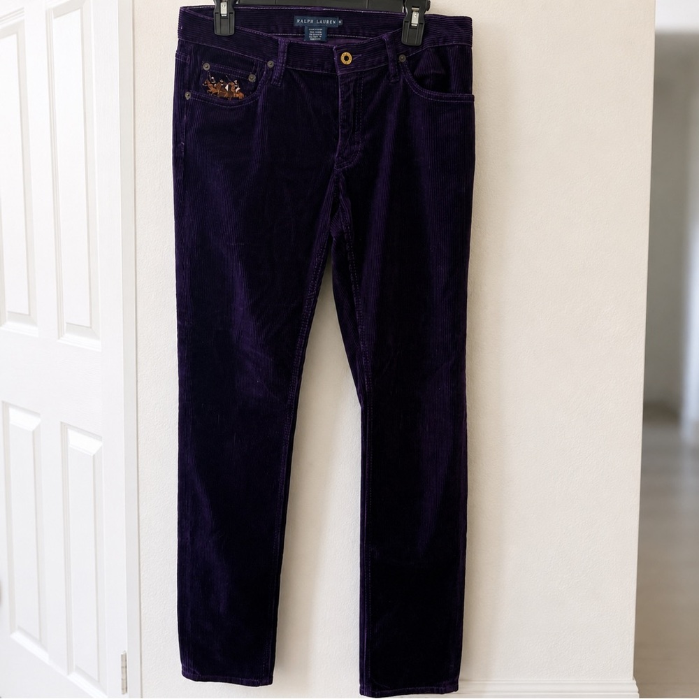 Ralph Lauren Purple Corduroy pants with Embroidered Equestrians